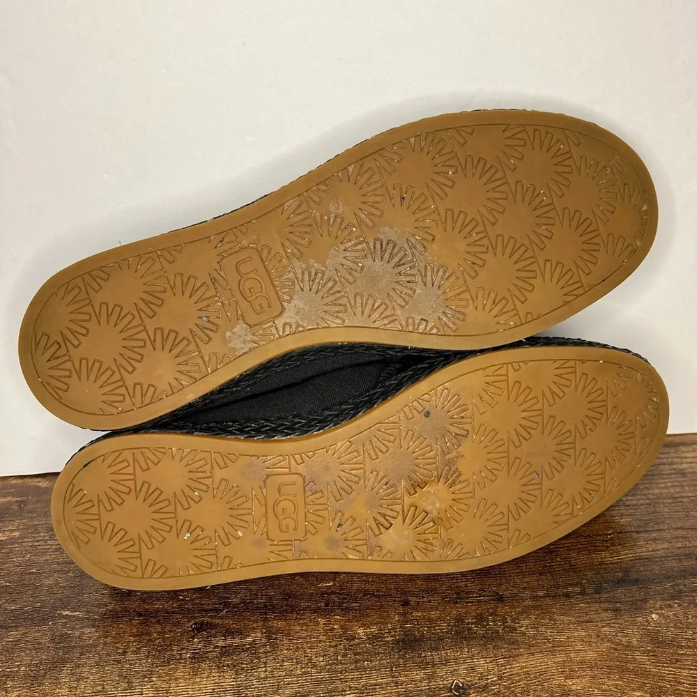 Ugg‎ Ynez Black Canvas Cross-Cross Flat Slip On Braided Sole Shoe Women's 6.5